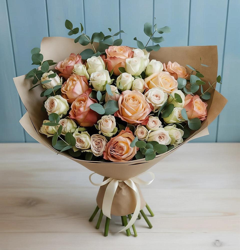 Букет цветов из: Альстромерии и Розы в Курджиново