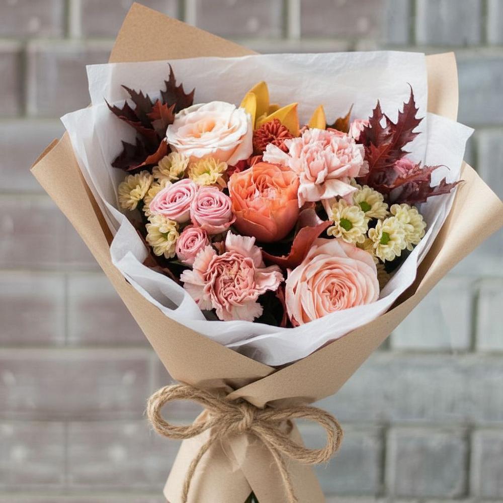 Букет цветов из: Гвоздики, Хризантемы и Розы в Курджиново