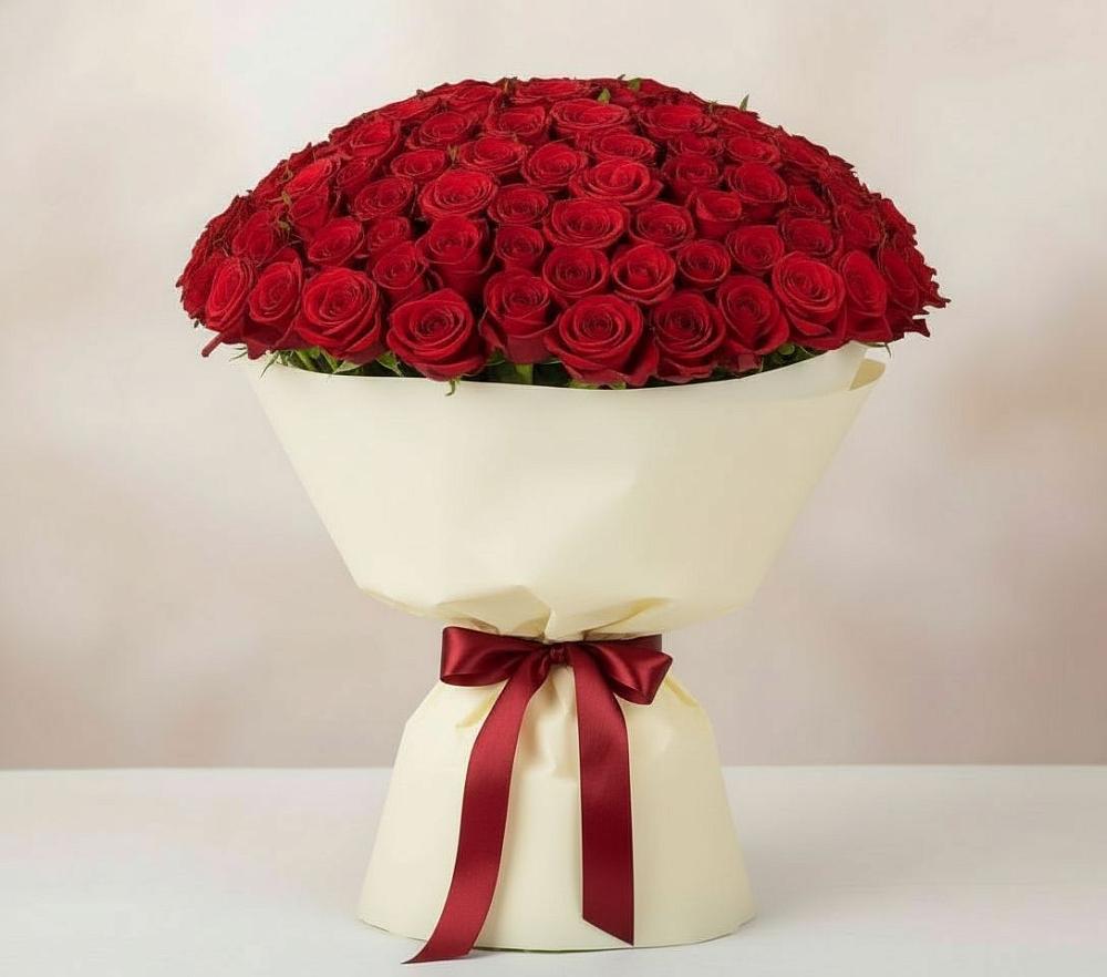 Букет 101 Красная роза Милано в Курджиново