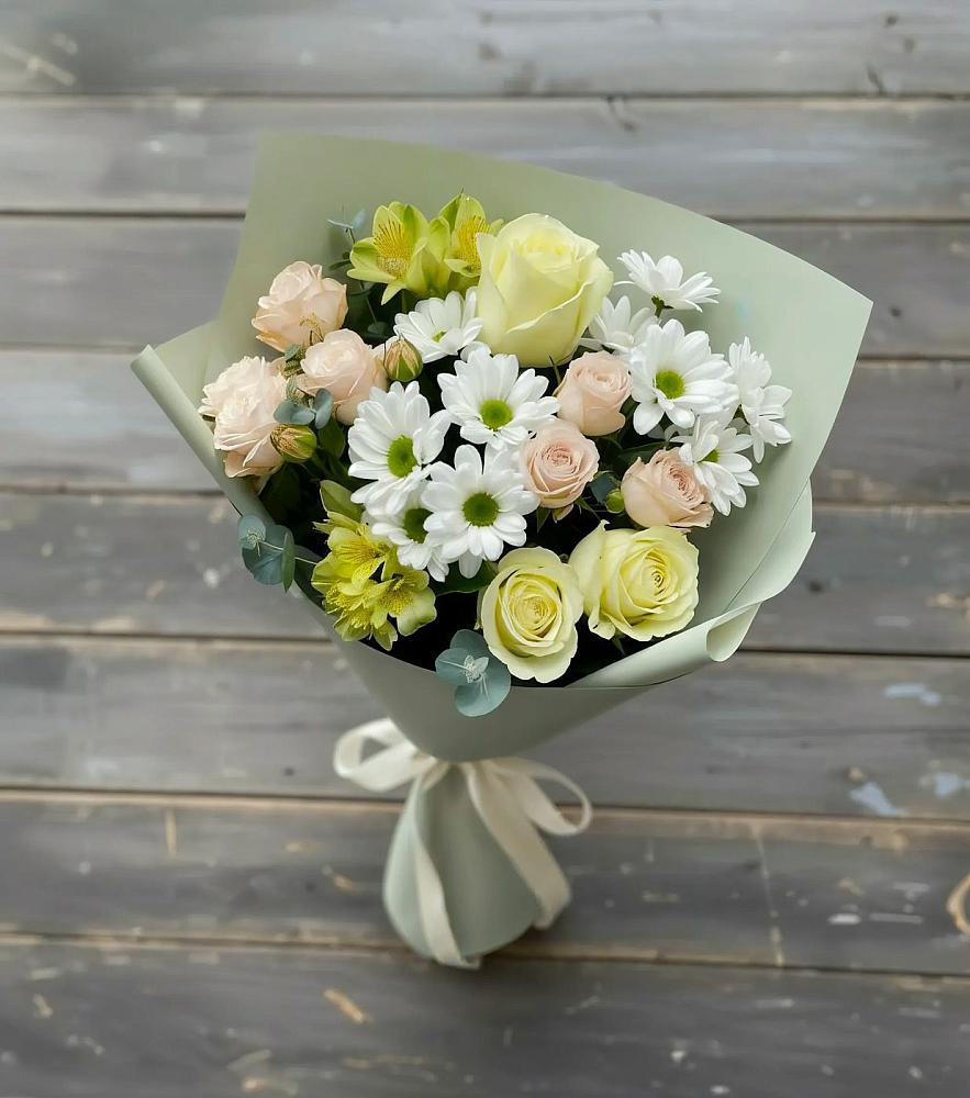 Букет цветов из: Альстромерии, Розы и Хризантемы в Курджиново