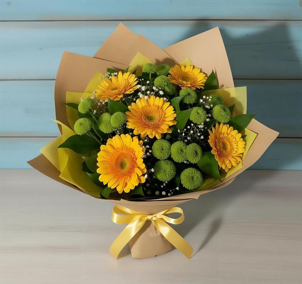 Букет цветов из: Герберы и Хризантемы в Курджиново