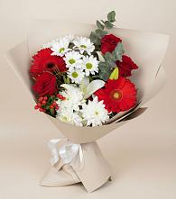 Букет цветов из:  Розы, Хризантемы, Герберы и Лилии в Курджиново