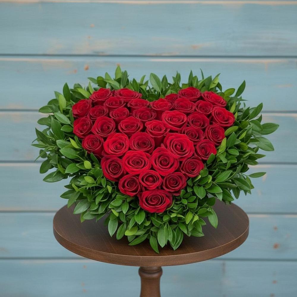 Цветочная композиция из Розы в виде сердца в Курджиново