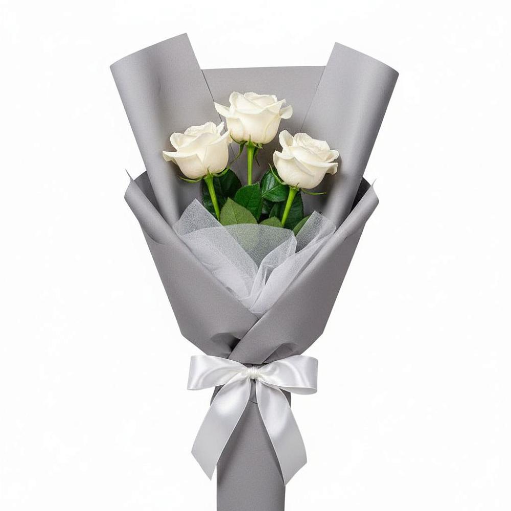 Букет 3 белые розы в Курджиново