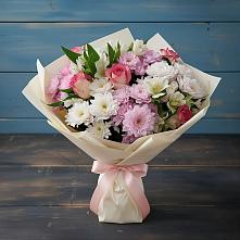 Букет цветов из:  Хризантемы, Альстромерии и Розы #REPLACE_PRED# Курджиново