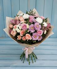 Букет цветов из:  Хризантемы, Розы и Альстромерии в Курджиново