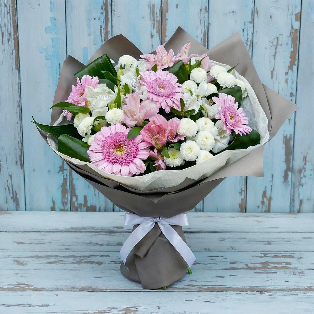 Букет цветов из: Герберы, Альстромерии и Хризантемы в Курджиново