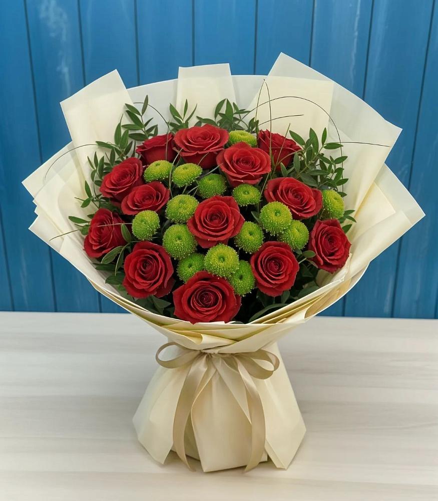 Букет цветов из: Розы и Хризантемы в Курджиново